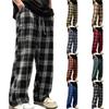 Men's Loose Comfortable Casual Fashion Tartan Print Wide Leg Pants With Drawstring