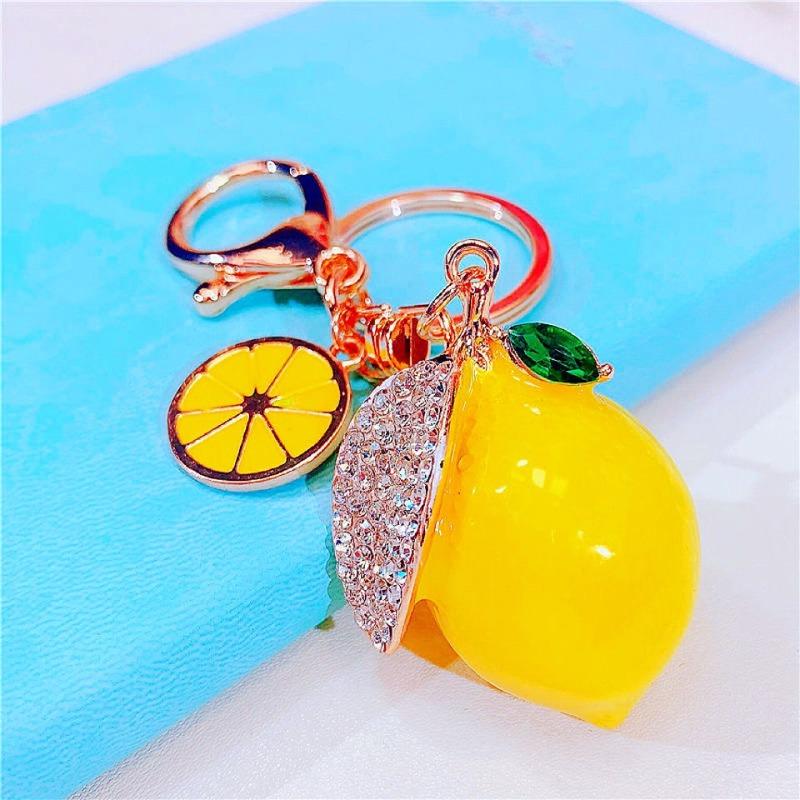 Rhinestone Imitation Fruit Lemon Car Cute and Creative Charm for Women Metal Gift Bag Charm
