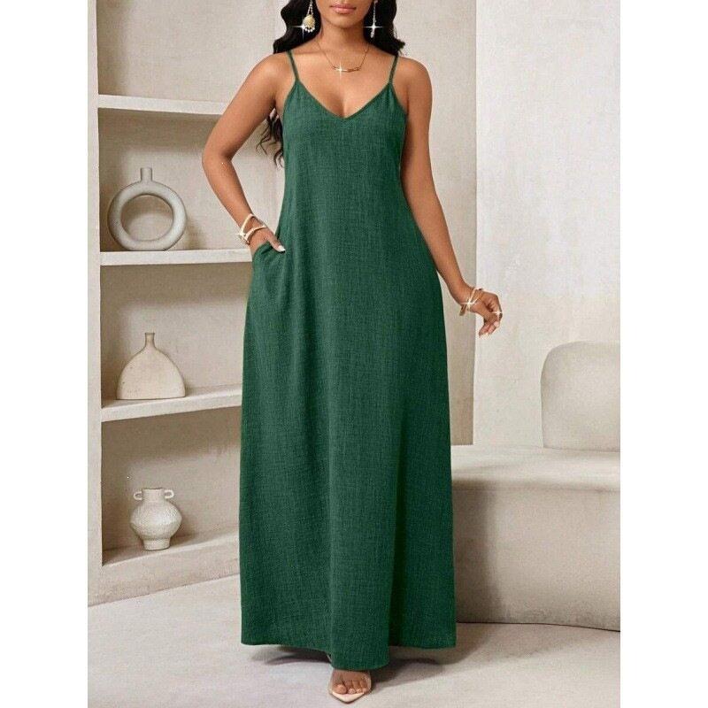 European and American summer new casual vacation style long suspender women's dress
