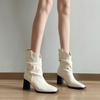 Fashion French minimalist pointed leather boots women's autumn new small thick heel heightening stack fashion boots