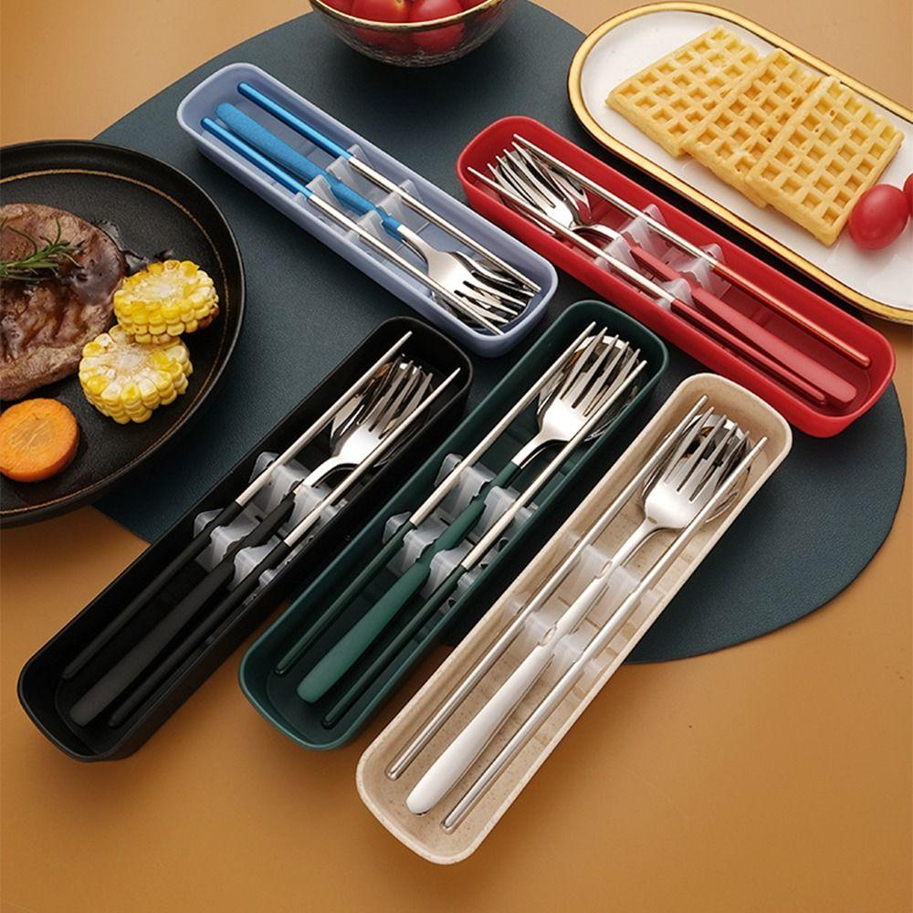 

Stainless Steel Forks and Spoon Chopsticks Set Travel Cutlery Set Bar Accessories срібний