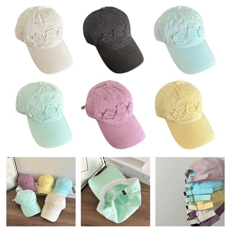 Embroidered Floral Baseball Cap For Women Sun Protections Breathable Acrylic Adjustable Belt Hat