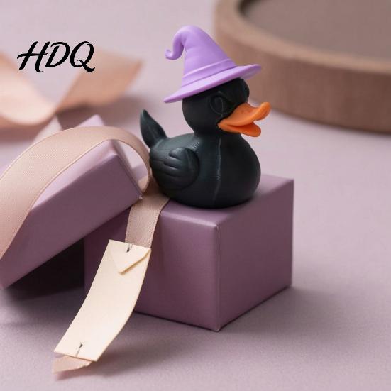 Decorative Duck Sculptures Halloween Witch Black Figurine, 3D Printed Hat Desk Handcrafted Plastic Ornaments Decor, Spooky Tabletop Ornament