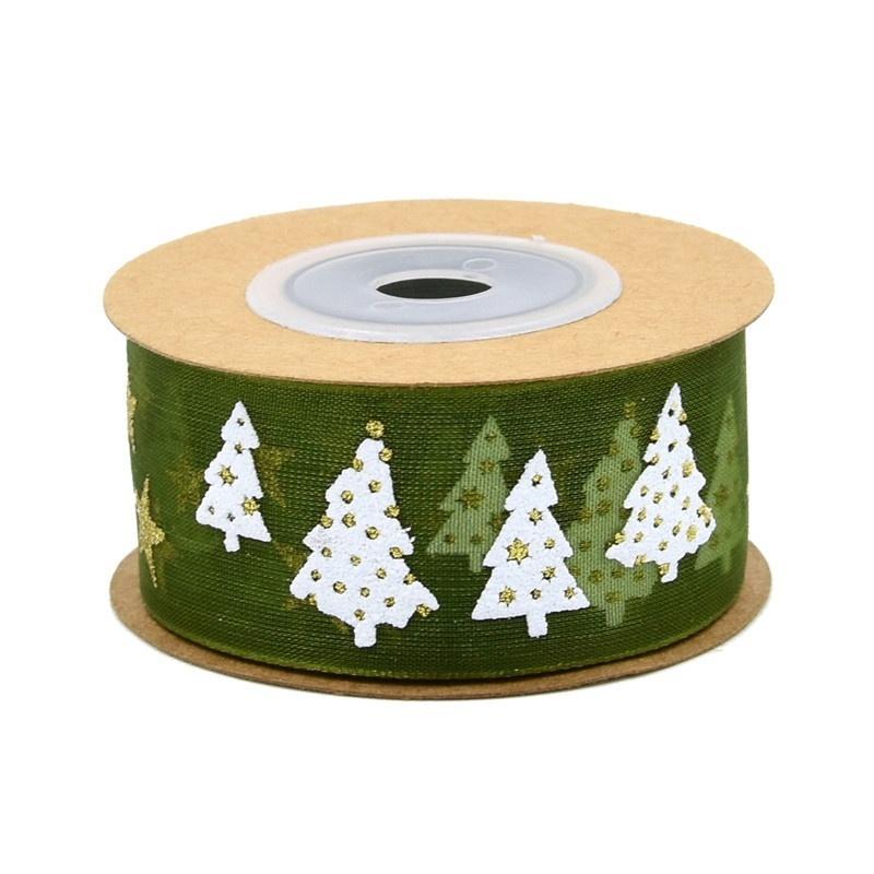 Christmas Ribbon Christmas Tree Decoration Gift Package Decor 5m/20m Christmas Tree and Star Printing