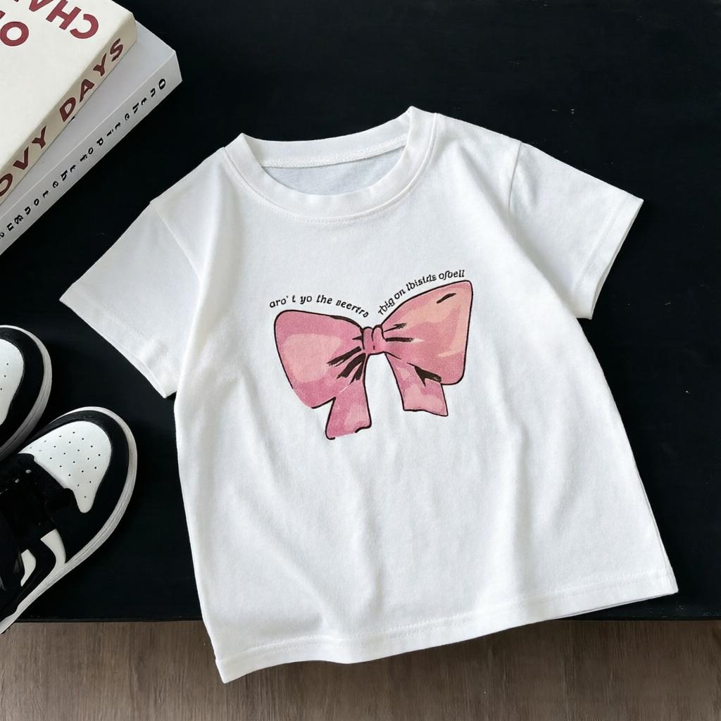 2026 Summer Children Cotton Short Sleeve Tee Cute Cartoon Print Crew Neck Soft Tops For Baby Toddler Boys Girls Kids Wear