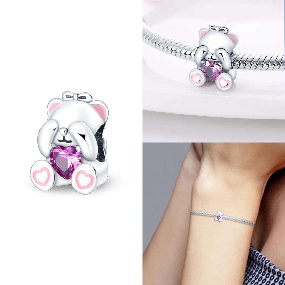 Copper Charms Animal Color Pink Rabbit Sheep Cat Dog Beads Fit 3Mm Original Bracelets Fine Diy Birthday Jewelry Make