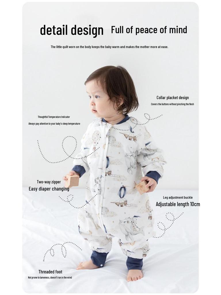 Mulberry Silk Baby Sleeping Bag - Autumn/Winter, Split-Leg Design, Anti-Startle, One-Piece Pajamas