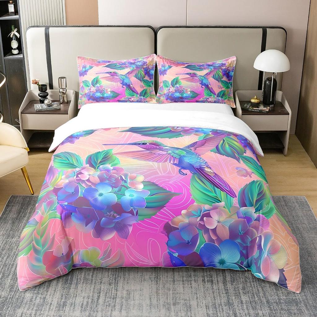 Hummingbird Duvet Cover For Kids Boys Girls Quilt Covers Lightweight Down Bedroom Decor 2 Pillowcases 1 Duvet Cover No Comforter