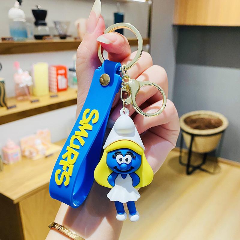 

Adorable Smurfs Silicone Keychain Cute Cartoon Blue Papa Keyring Bag Charm