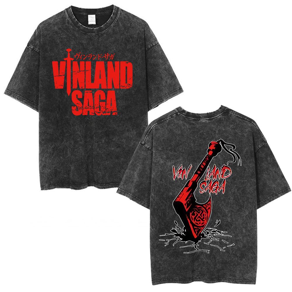 Vintage Washed Anime Vinland Saga Thorfinn Karlsefni T Shirt Mens Women Clothing Fashion Street Casual Cotton Oversized Tshirts