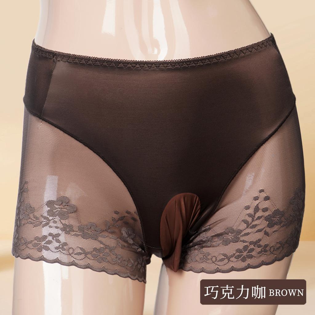 Sexy Satin Shiny Mesh Patchwork Panties Lace Boxer Exotic Crotch Style Underwear Sheer See Through Unisex Underpants