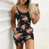 Summer New Retro Solid Color and Floral Marble  Pattern Print Sleeveless Bodycon Dress with Pockets Sexy Slim Fit Elegant Party Dress