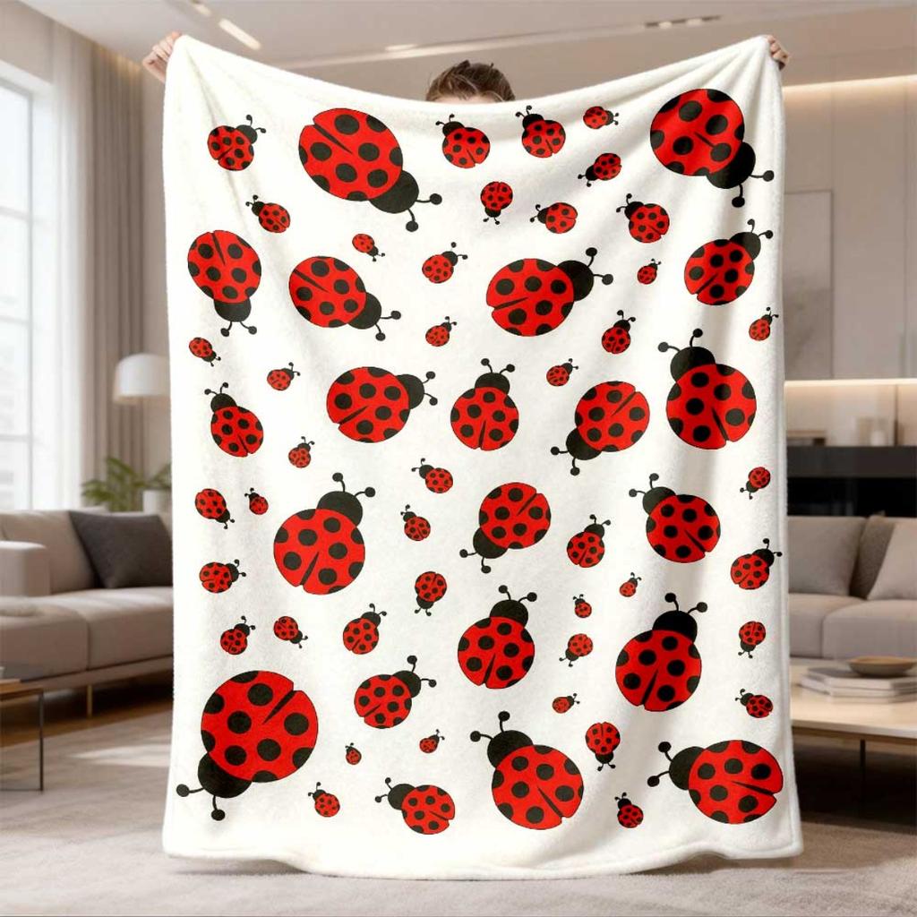 2026 Latest Flannel Blanket | Red SevenSided Ladybug Print, Ultra Soft and Comfortable, Lightweight and Durable, Suitable for Sofa, Bed, Travel, and C