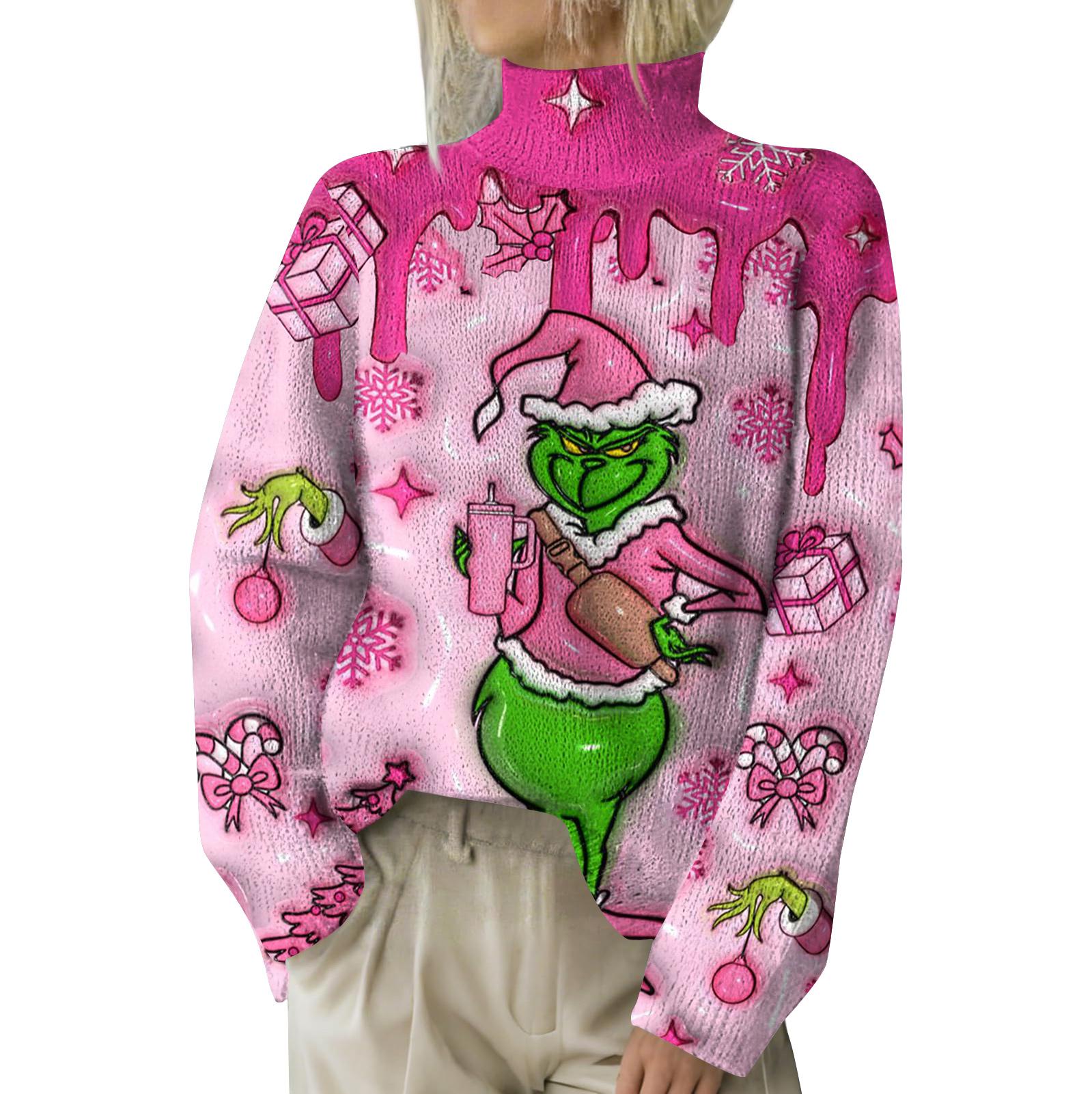 

Рождественские толстовки для женщин Вязаный свитер Милая рубашка Осенняя водолазка Пуловер Топы M