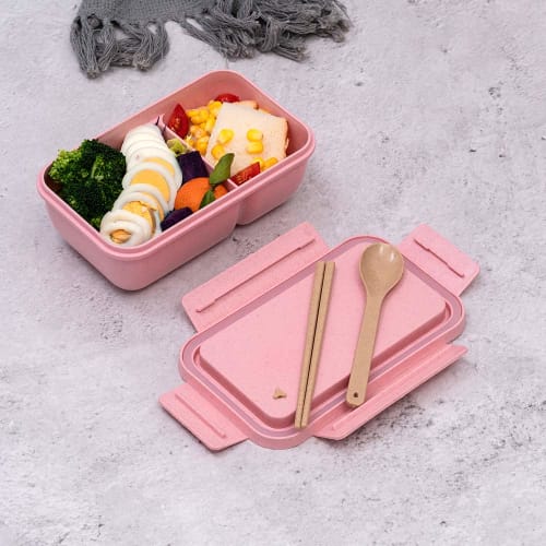 AmeriLuck Läcksäker Matlåda, 850ml Stor Kapacitet, Halmfiber, för Män och Kvinnor, Inkluderar Bestick (Rosa)