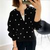 6 Colors Loose Fit V-Neck Long Sleeve Sweatshirt Polka Dot Cotton Blend Top Women