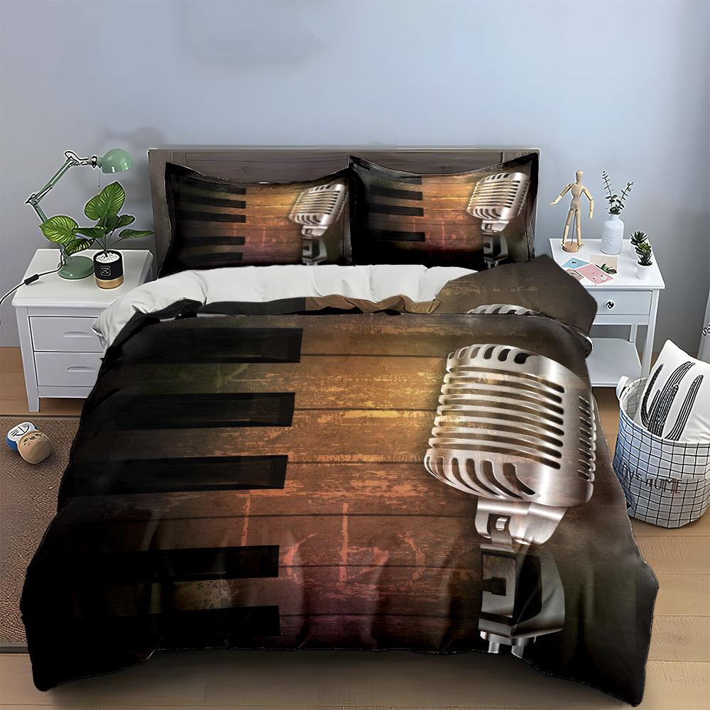 Vintage Microphone Music Set Multiple Sizes Kid'S And Adults' Bedroom Exquisite 3Pc Bedding Set, Gift