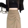 2025 Early Autumn Women’s High-Waist A-Line Midi Skirt with Slit