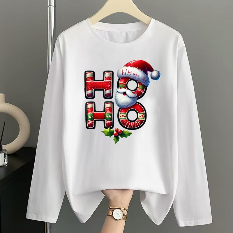 (Asian Size) Tree Watercolor Print T Shirt Christmas Holiday Graphic Tee Women Autumn Winter Casual Fashion Top Clothing Long Sleeve T-shirts