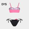 2Pcs/Set Women Bikini Set Sling Flower Decor Bra Lace-Up Briefs Set Three-Dimensional Flowers Adjustable Shoulder Straps Swimsuit