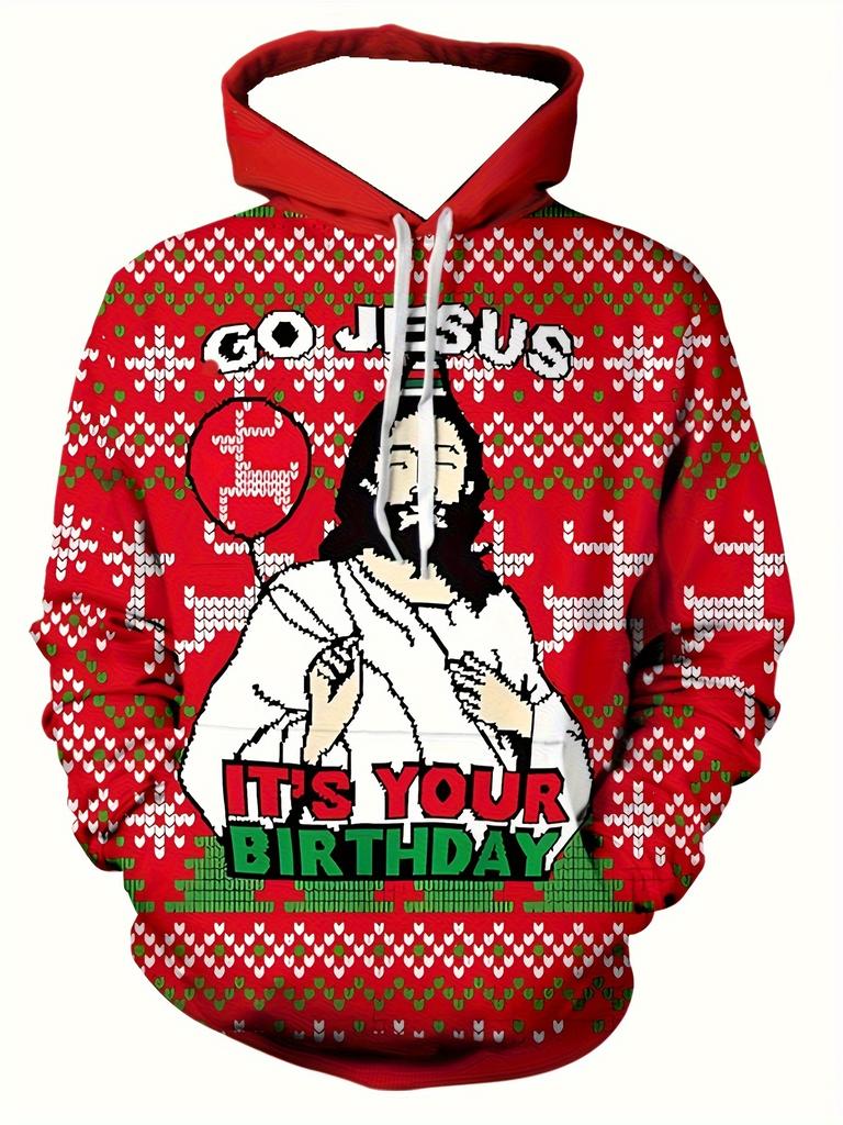 Unisex Santa Claus Christmas 3D Print Oversized Hoodie Casual Pullover Sweatshirt