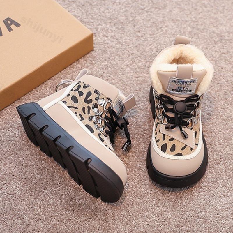 Kinder Schneestiefel mit Leopardenmuster, warm, dicksohlig, Winter, Mädchen, weichsohlig, bequem, lässig, Plüschstiefel