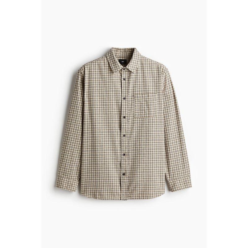 

HM Men s Shirt 2025 Autumn New Arrival Long Sleeves Loose Design Gingham Lazy Flannel Shirt 1265290