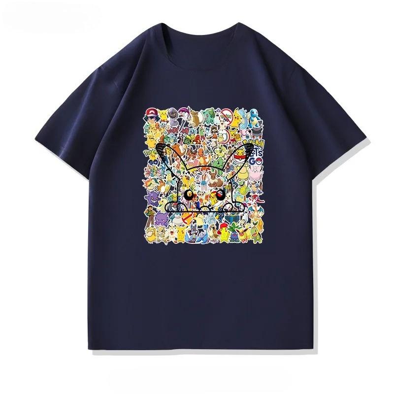 New Pokmon Pikachu summer cartoon shortsleeved Tshirt suitable for both Unisex and Unisex pure cotton round neck loose top