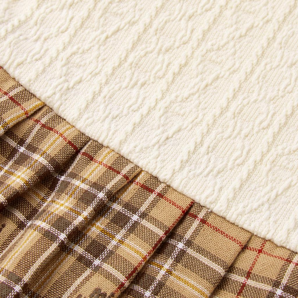 Long Check Ivory [Miki House] Dress, Sleeves, Collared, Bear, Pattern, Girls, Baby, Kids, Children's Clothing, 13-1901-571, 80cm,