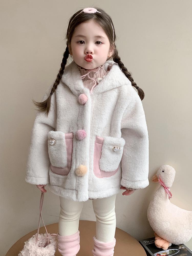 2025 Winter Kapuzen-Einteiler aus Kunstpelz für Baby-Mädchen – Süße & Warme Oberbekleidung