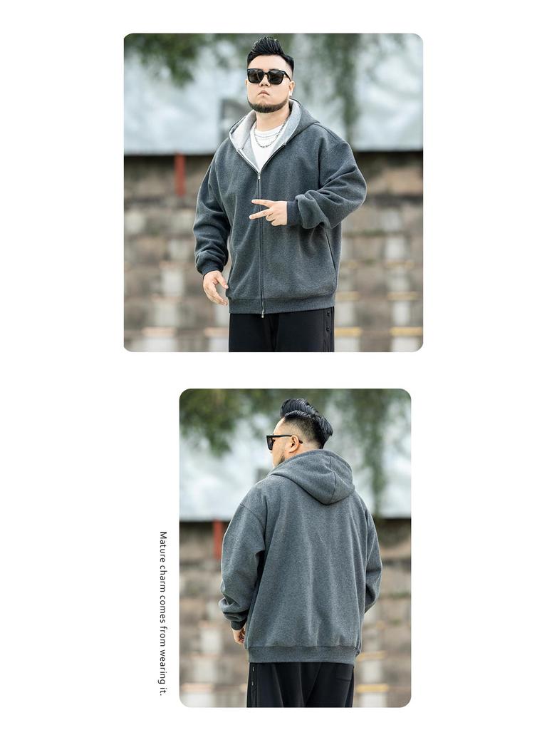 Men's Casual Hooded Zip-Up Jacket - Warm & Loose Fit for Autumn/Winter