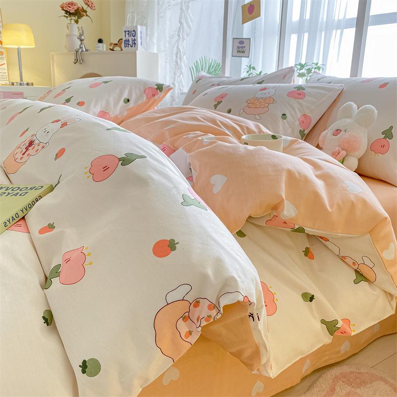 Bedding Four-piece Set, Cotton Pure Cotton Floral Quilt Cover, Bed Sheet Dormitory Three-piece Set