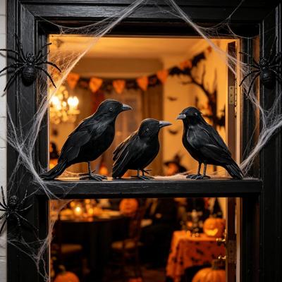 1-9 ks Černé Pírko Vrána Halloweenská Rekvizita Realistická Dekorace Havrana Strašidelná Ptačí Ozdoba na Párty Strašidelný Dům Hororová Dekorace