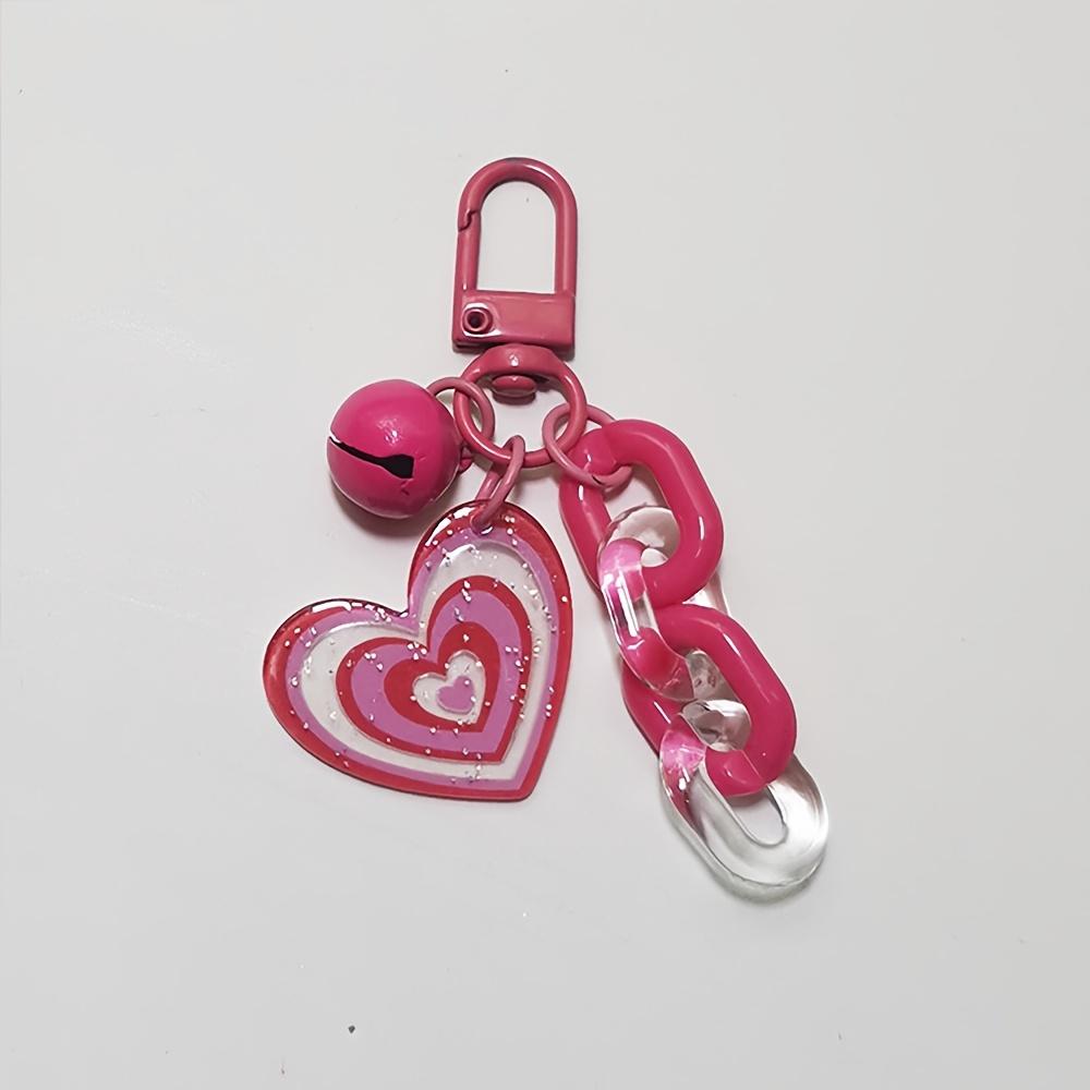 

1pc Pink Acrylic Love Heart Keychain with Bell Charm, Fashion Accessory for Phone Case, Car Keys, and Purses розовый