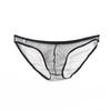 Men Sexy See-Through Mesh Solid Color T-Back Thong Briefs Low Rise Underwear