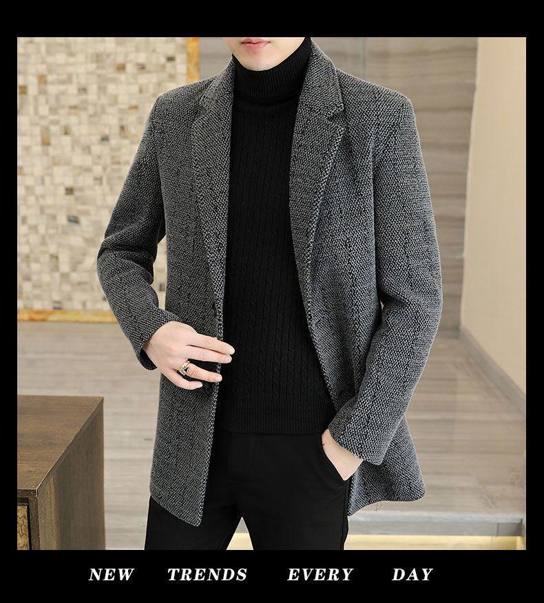 Męski płaszcz wełniany Jesień/Zima: W średnim wieku, Wszechstronna, Średniej długości, Kurtka z grubym kołnierzem