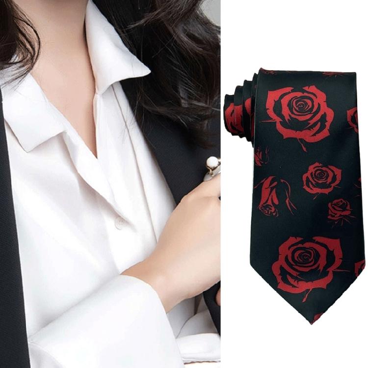 Modern Mens Silk Textured Necktie Rose Heart Bear Pattern Long Tie For Formal Event And Casual Outings Adjustable Fit