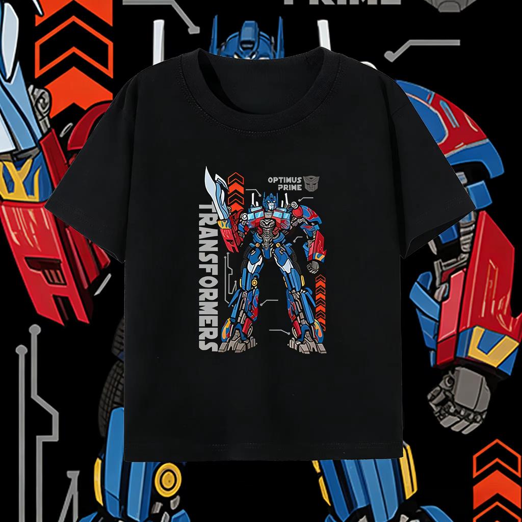 2026 Summer Transformers Autobots Pattern 100 Cotton Printed Hasbro Brand Childrens TShirt Loose Comfortable and Breathable