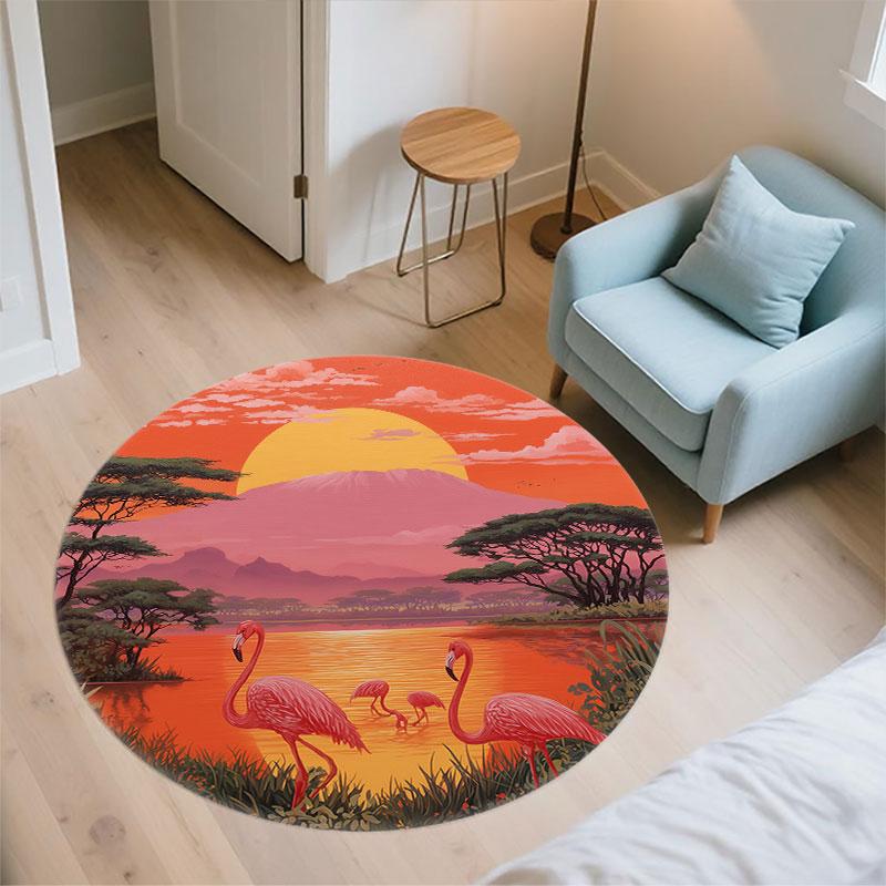 Animals & Sunset pattern round rug,Carpet Rug for Living Room Bedroom Playroom ,Non-slip Floor Mat,Holiday Gifts and Birthday Gifts.