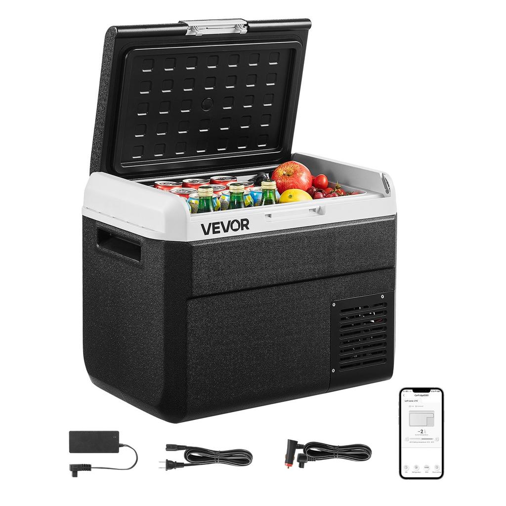12 Volt Car Refrigerator, 30L Car Fridge, Portable Electric Cooler with -20 to 20 Adjustable Temperature, 12/24V DC and 100- 240V AC Compressor