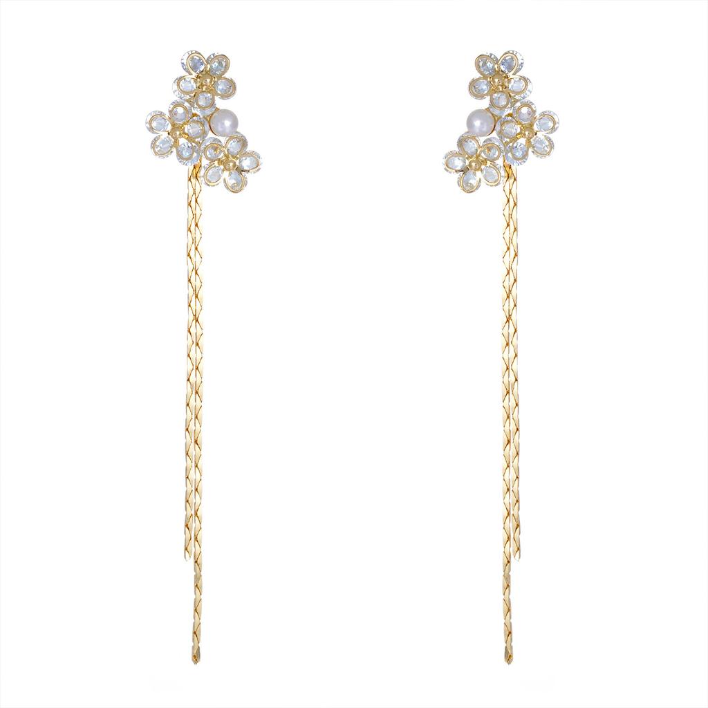 Wear two flowers, light luxury, long fringed temperament stud earrings, high-end explosive 1011 new women's niche earrings