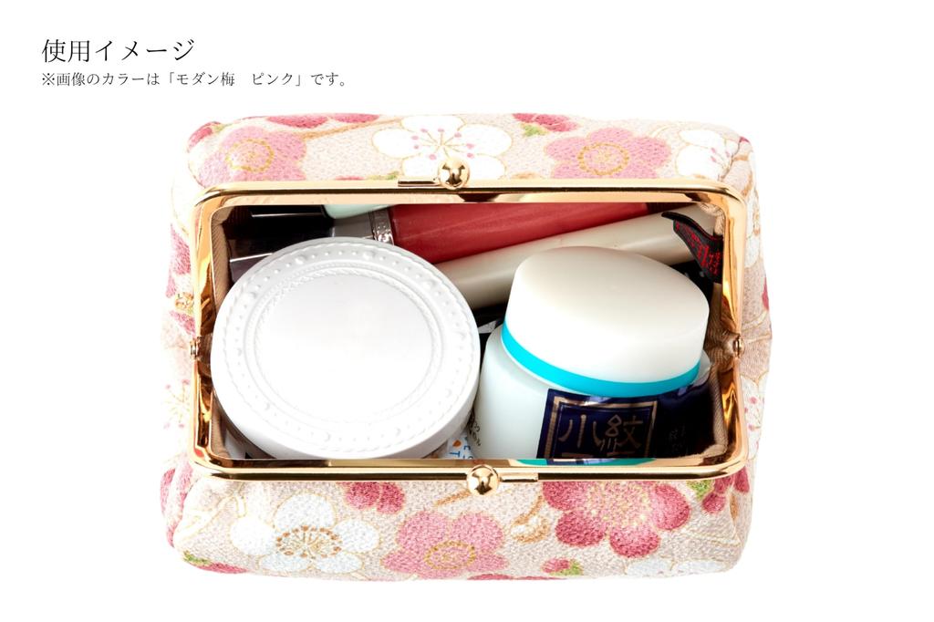 Wa KOMONO Komon Kobo Uni Made In Futago Chirimen Japanese Pattern Cosmetic Pouch Free Size (0105-9) Seni, Japan, [Modern Camellia/Navy],