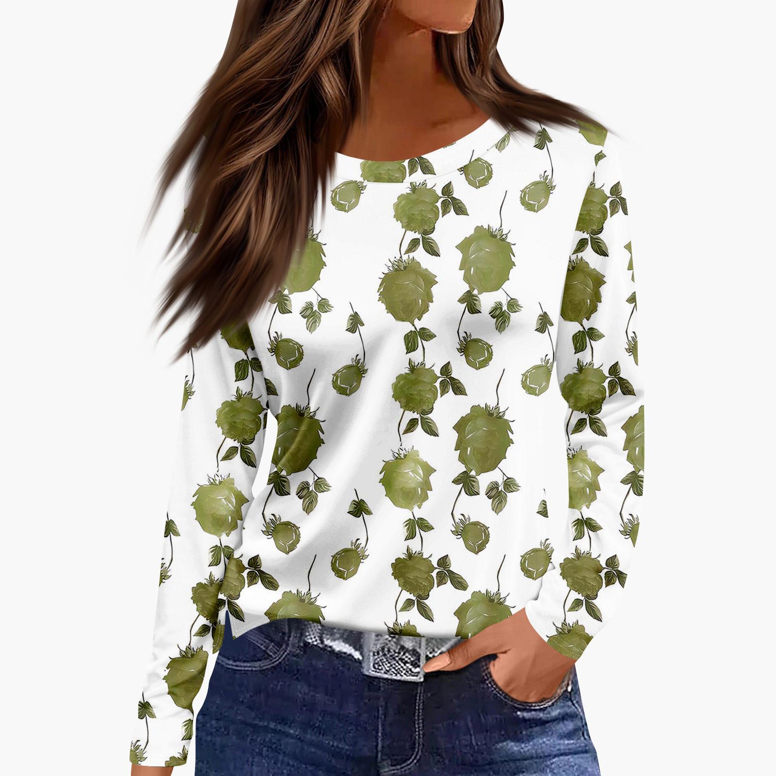 

Ladies Casual Round Neck Floral Printed Long Sleeved Shirt S