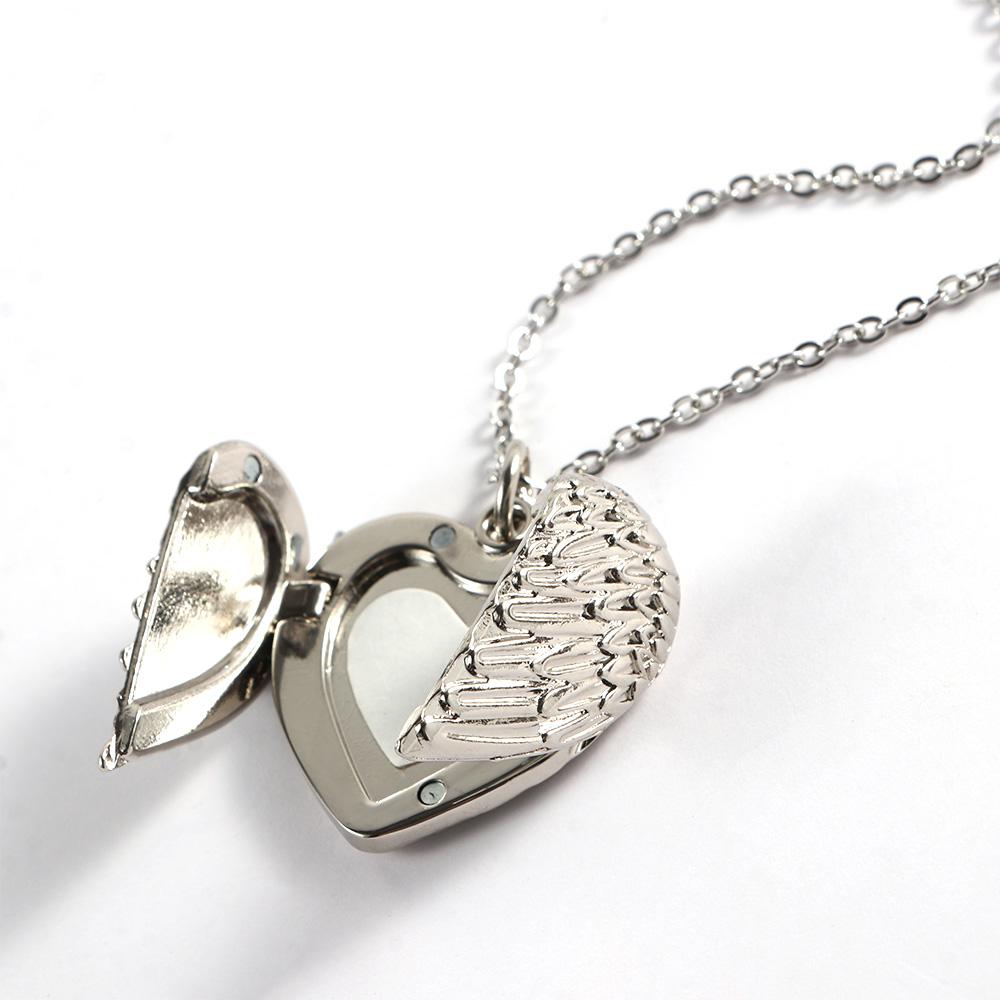 

New Men Love Heart Lockable Photo Angel Wing Couple Necklace Clavicle Chain Lovers Jewelry Pendant