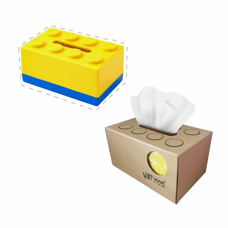 Two-Tone ABS Building Blocks Tissue Box - Creative Pull-out Design for Bathroom & Living Room