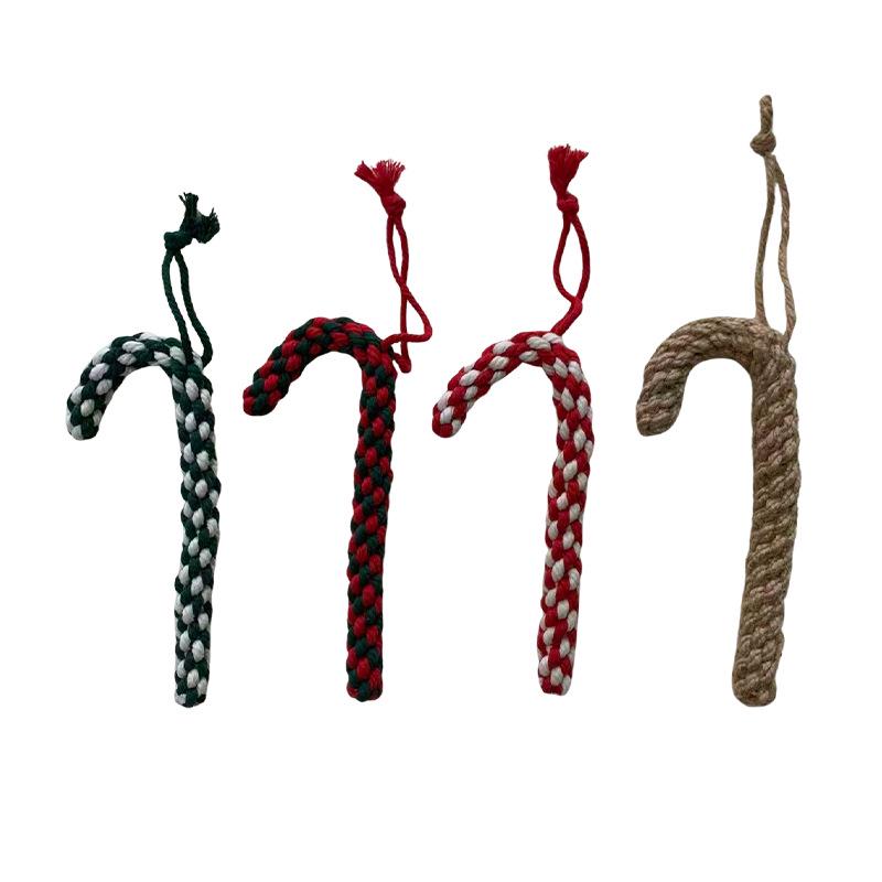 Handmade Candy Cane Cotton Rope Pet Teething Toy & Christmas Decoration Pendant