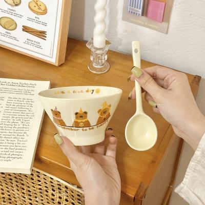 Ceramic Bowl Cute High-value Milk Huhu Bear Household Salad Bowl Children's Breakfast Eating Bowl Ins Wind Tableware
