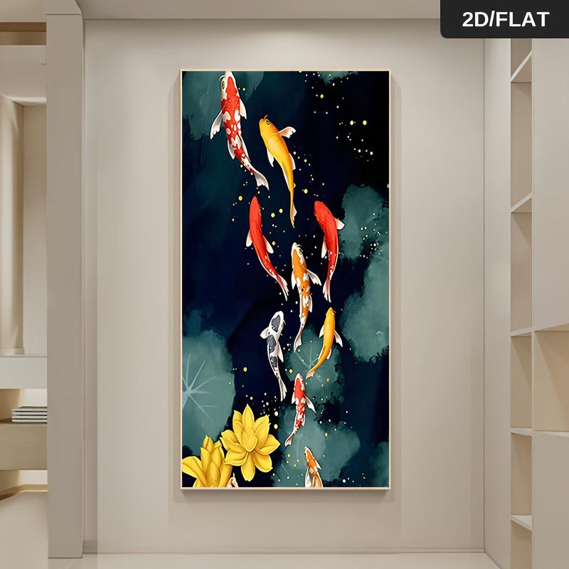 1 Stück Chinesisches Feng Shui Reichtum Anziehender Koi Karpfen Dekorative Malerei Modernes Wohnzimmer Eingangskorridor Rahmenlose Leinwand