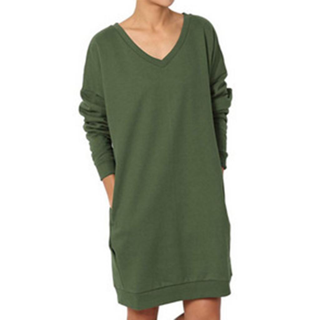 Women's Solid Color V-neck Top Long Sleeved Loose Top