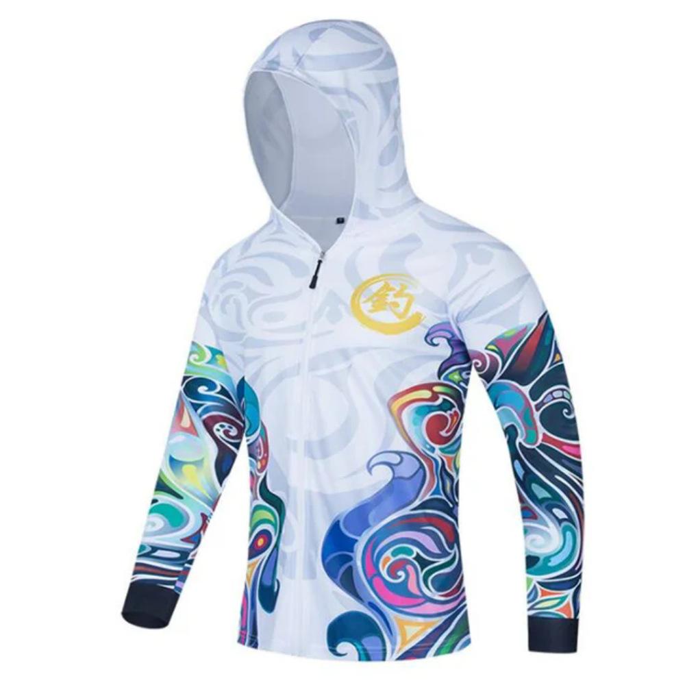 Men's zipper fishing suit, 2024 trendy hooded fishing suit, colorful quick-dry sun-protection fishing shirt